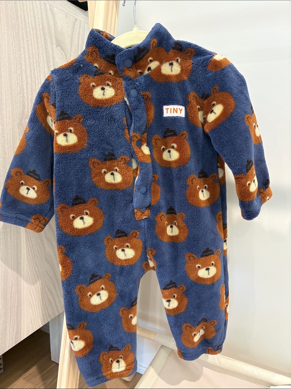 Tiny Cottons Plush Bear Navy Baby One-Piece